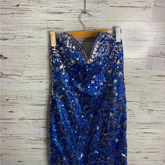 Hebeos Prom Dress blue sequin strapless size medium tulle silver - Picture 3 of 7